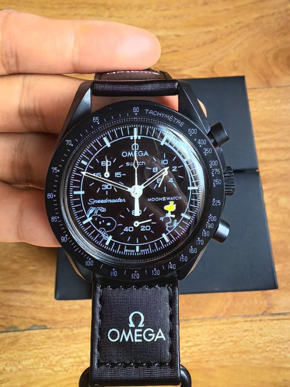 New Swatch Omega Moonswatch Mission To The Snoopy Black Watch With Box